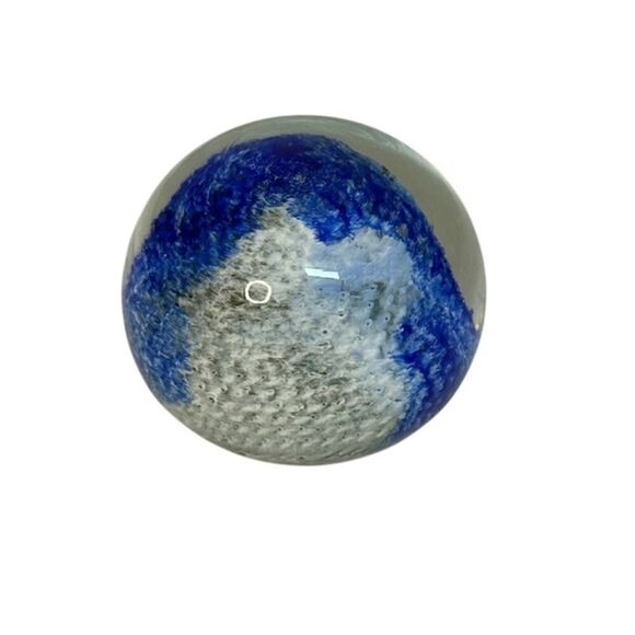Vintage Crystal Blue White Clear Paperweight Globe Ball Poland - Picture 2 of 5